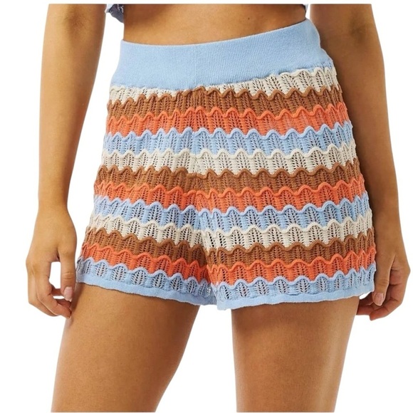 Rip Curl Pants - NEW Rip Curl Santorini Sun Crochet Shorts Pull On Zig Zag Multicolor Beach Sz L